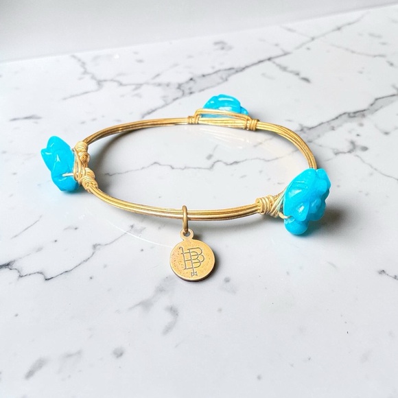 Bourbon & Boweties Blue Rose Bangle Bracelet Gold Wire Wrapped Boho Stackable - Picture 3 of 7